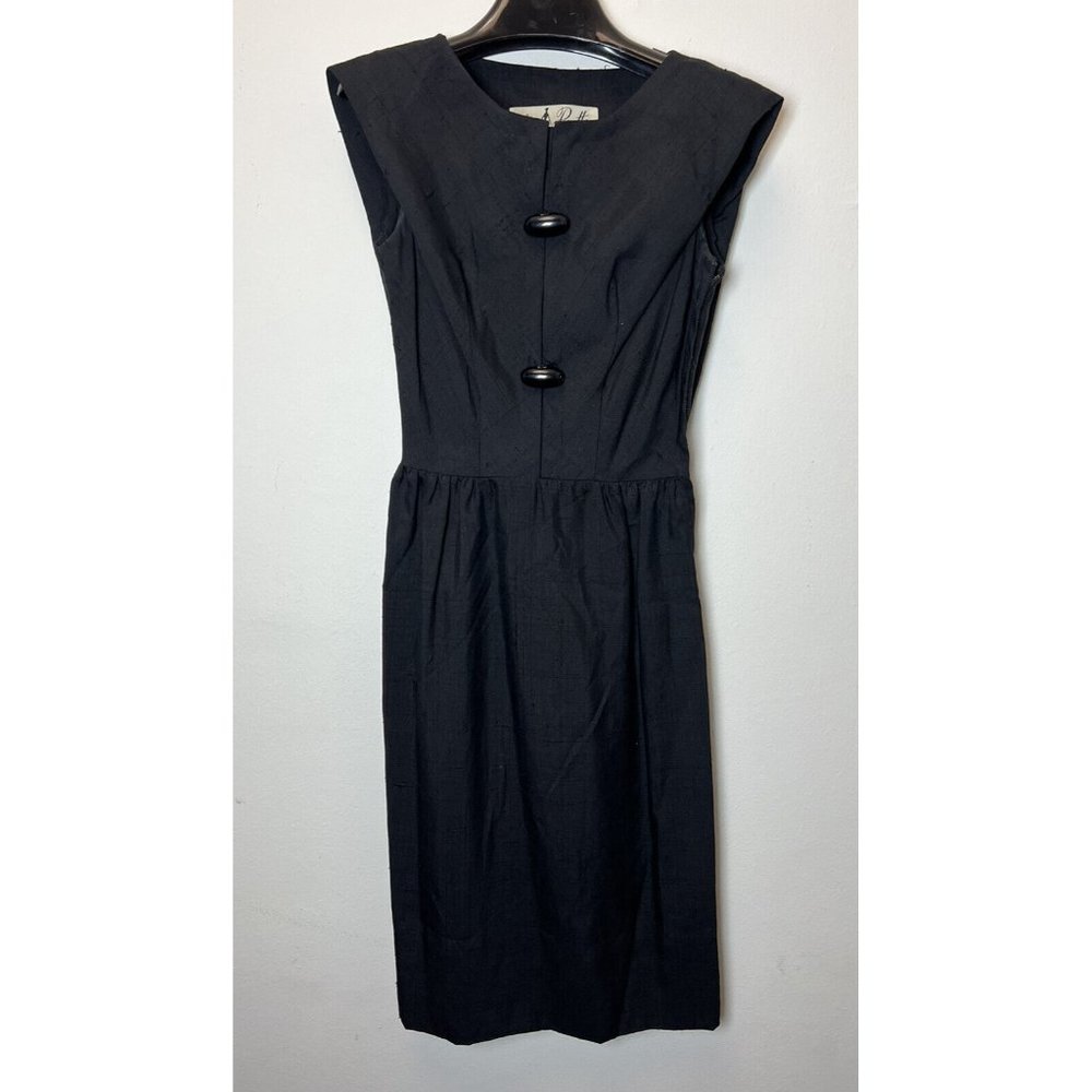 Vintage Suzy Perette 50's 60's Black Raw Silk Cocktail Dress Size S
